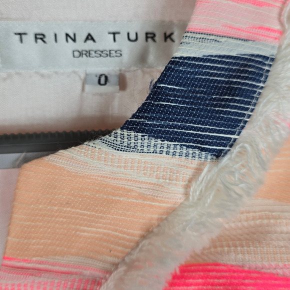 Trina Turk Orange Navy Fringe Women's Business Work Dress 0 - Picture 4 of 5